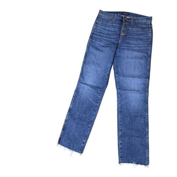J Crew Jeans Womens 30T Blue Vintage Straight High Rise Distressed Denim Raw Hem - Picture 6 of 13